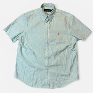 Polo Ralph Lauren mens L Large blue white stripe seersucker short sleeve shirt